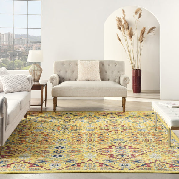 HomeRoots 8' Yellow Floral Area Rug - Elegant Power Loom Design for Living Room, Bedroom & Dining Decor 8' X 10' Rectangle 521673