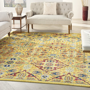 Homeroots 7' X 10' Yellow Floral Power Loom Area Rug  Polypropylene 521674