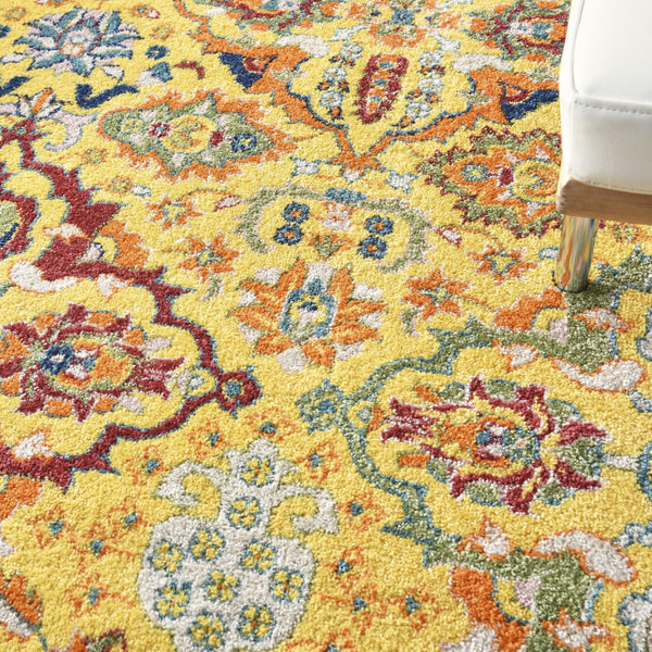 Homeroots 7' X 10' Yellow Floral Power Loom Area Rug  Polypropylene 521674