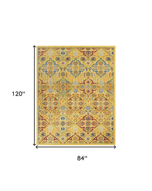 Homeroots 7' X 10' Yellow Floral Power Loom Area Rug  Polypropylene 521674