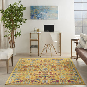 HomeRoots 8' Yellow Floral Area Rug - Elegant Power Loom Design for Living Room, Bedroom & Dining Decor 5' X 7' Rectangle 521675