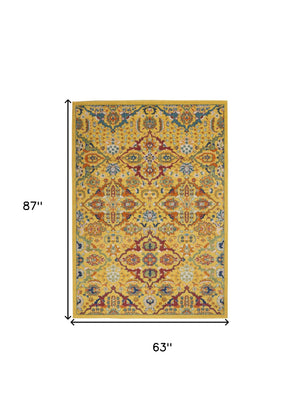 Homeroots 5' X 7' Yellow Floral Power Loom Area Rug  Polypropylene 521675