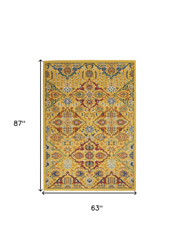 Homeroots 5' X 7' Yellow Floral Power Loom Area Rug  Polypropylene 521675