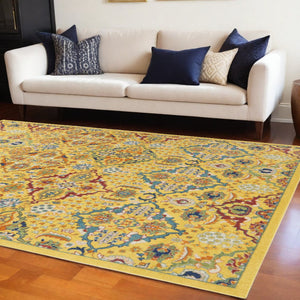 HomeRoots 8' Yellow Floral Area Rug - Elegant Power Loom Design for Living Room, Bedroom & Dining Decor 9' X 12' Rectangle 521676