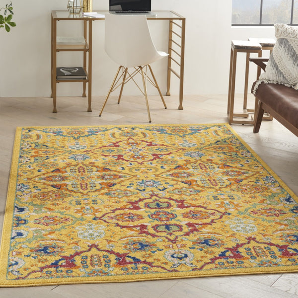 Homeroots 4' Yellow Floral Power Loom Area Rug - Elegant Rectangle Design For Warmth & Style In Your Home 4' X 6' Polypropylene 521677