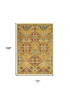 Homeroots 6' X 9' Yellow Floral Power Loom Area Rug  Polypropylene 521679