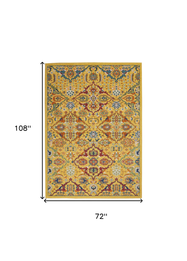 Homeroots 6' X 9' Yellow Floral Power Loom Area Rug  Polypropylene 521679