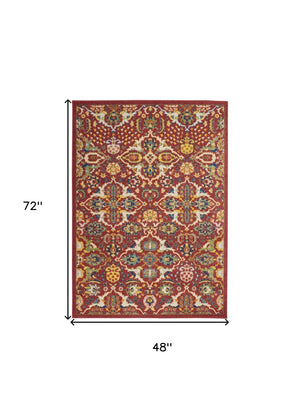 Homeroots 4' X 6' Red Floral Power Loom Area Rug – Elegant Turkish Design To Enhance Your Living Room Style 4' X 6' Polypropylene 521680