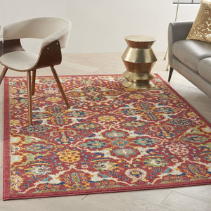 HomeRoots 5' Vibrant Red Floral Area Rug - Power Loomed with Durable Design for Stylish Bohemian Spaces 5' X 7' 521681