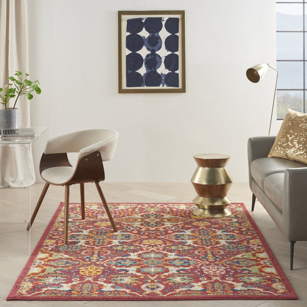 HomeRoots 5' Vibrant Red Floral Area Rug - Power Loomed with Durable Design for Stylish Bohemian Spaces 5' X 7' 521681