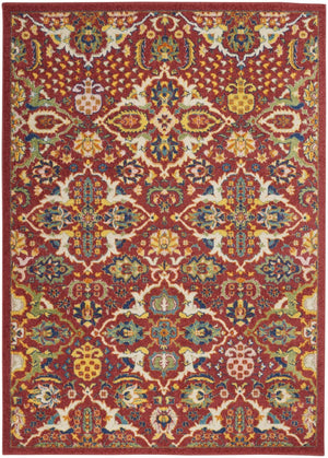 HomeRoots 5' Vibrant Red Floral Area Rug - Power Loomed with Durable Design for Stylish Bohemian Spaces 5' X 7' 521681