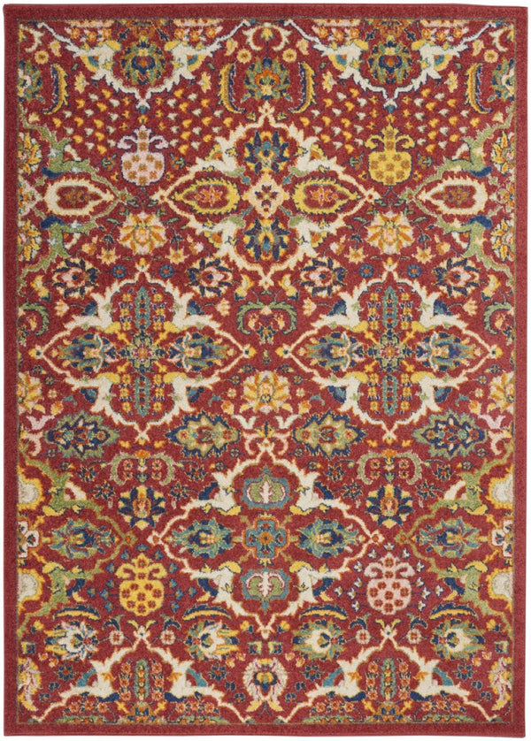 HomeRoots 5' Vibrant Red Floral Area Rug - Power Loomed with Durable Design for Stylish Bohemian Spaces 5' X 7' 521681