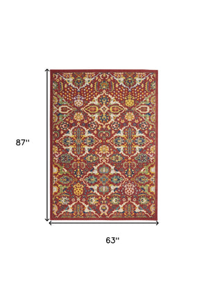 Homeroots 5' X 7' Red Floral Power Loom Area Rug  Polypropylene 521681