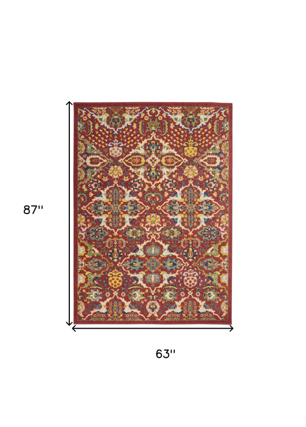 Homeroots 5' X 7' Red Floral Power Loom Area Rug  Polypropylene 521681