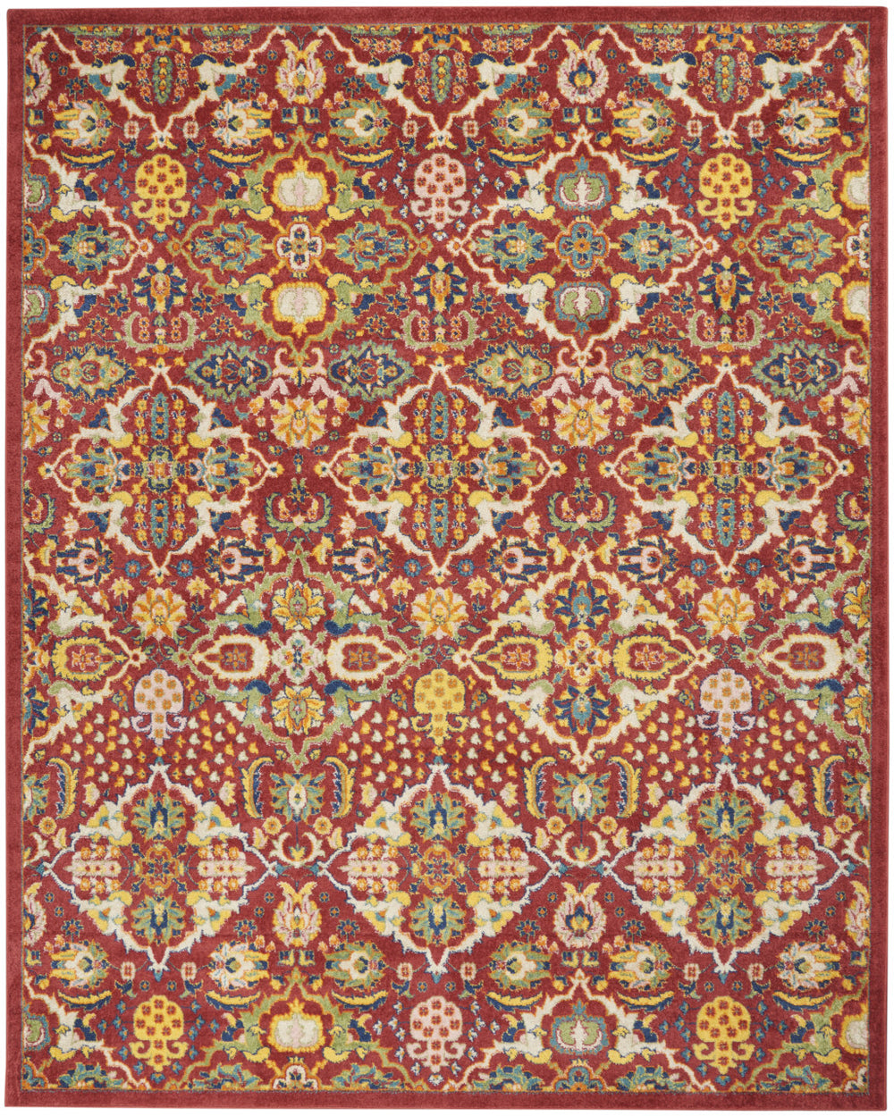 Homeroots 9' X 12' Red Floral Power Loom Area Rug  Polypropylene 521682