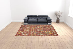 HomeRoots 5' Vibrant Red Floral Area Rug - Power Loomed with Durable Design for Stylish Bohemian Spaces 9' X 12' 521682
