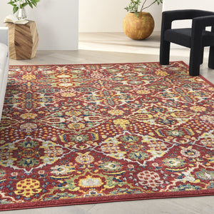 HomeRoots 5' Vibrant Red Floral Area Rug - Power Loomed with Durable Design for Stylish Bohemian Spaces 9' X 12' 521682