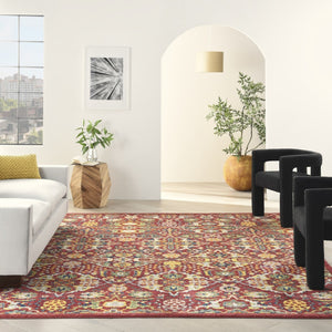 HomeRoots 5' Vibrant Red Floral Area Rug - Power Loomed with Durable Design for Stylish Bohemian Spaces 9' X 12' 521682