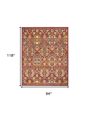 Homeroots 8' X 10' Red Floral Power Loom Area Rug  Polypropylene 521684