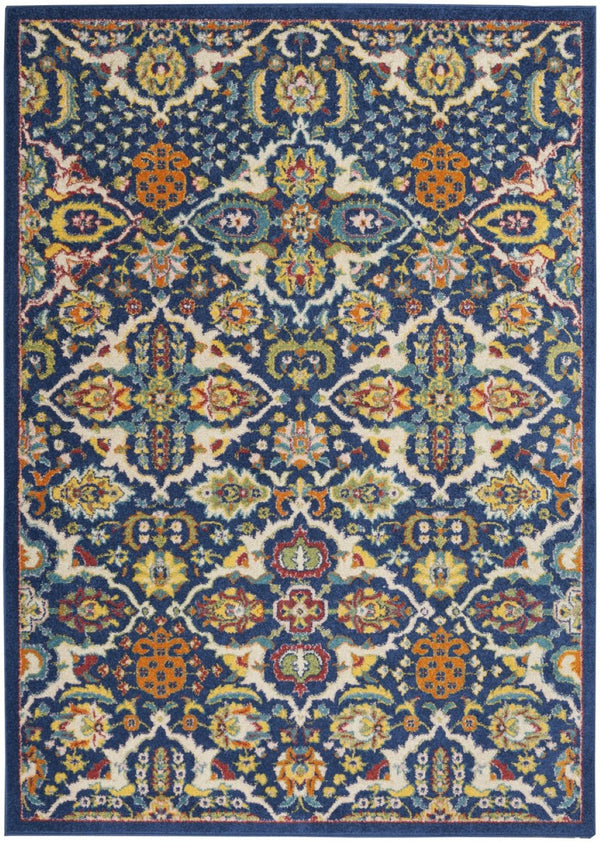 HomeRoots 6' Blue Floral Power Loom Area Rug - Timeless Charm, Soft Comfort, and Easy-Care Durability for Any Room 6' X 9' Rectangle 521685