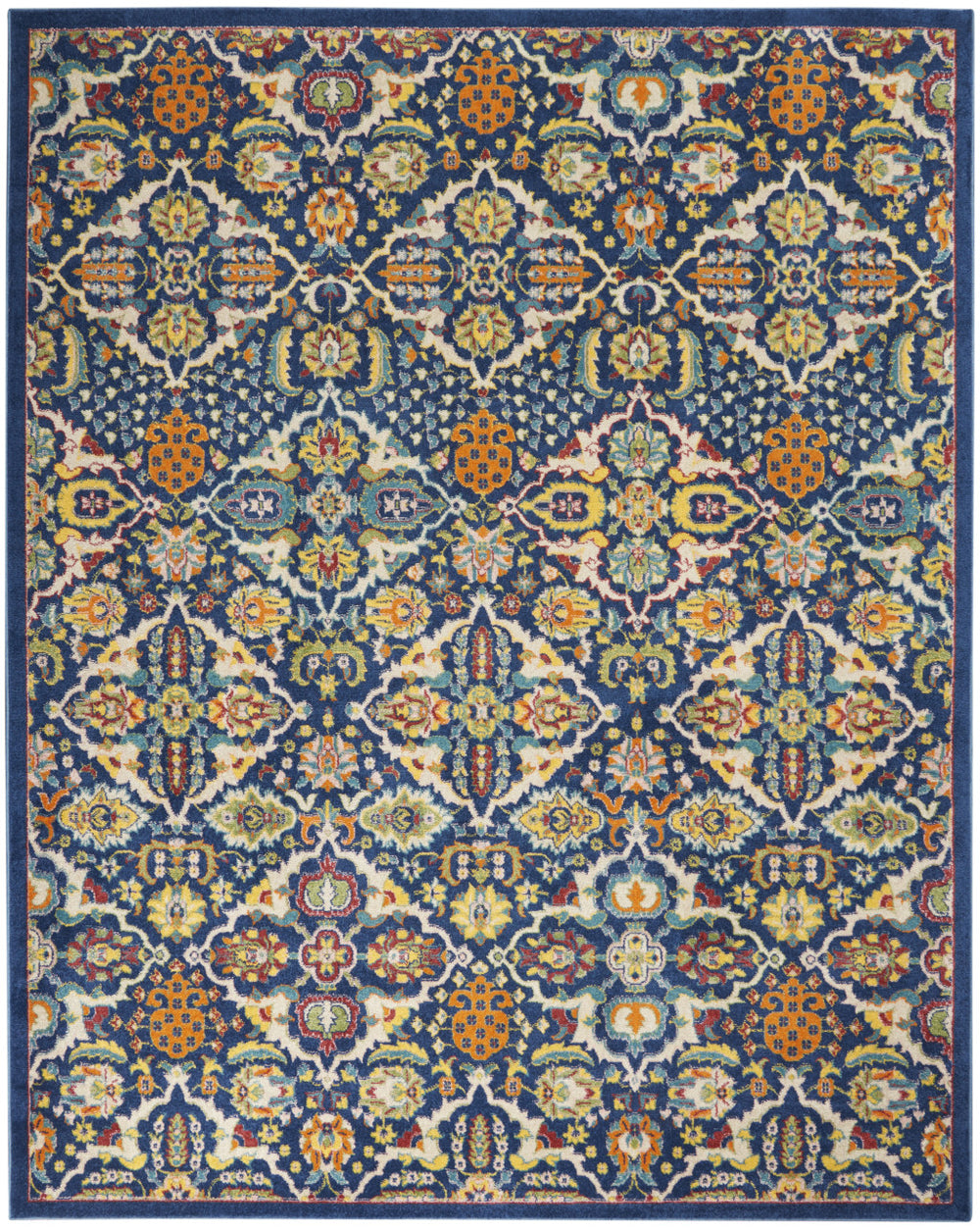 Homeroots 7' X 10' Blue Floral Power Loom Area Rug  Polypropylene 521686