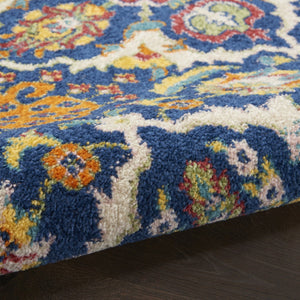 HomeRoots 6' Blue Floral Power Loom Area Rug - Timeless Charm, Soft Comfort, and Easy-Care Durability for Any Room 7' X 10' Rectangle 521686