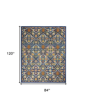 Homeroots 7' X 10' Blue Floral Power Loom Area Rug  Polypropylene 521686