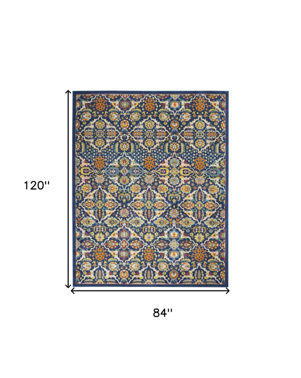 Homeroots 7' X 10' Blue Floral Power Loom Area Rug  Polypropylene 521686