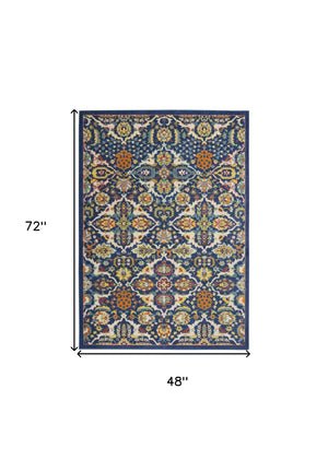 Homeroots 4' Blue Floral Power Loom Area Rug - Elegant Rectangle Design For Cozy Home Decor & Lasting Quality 4' X 6' Polypropylene 521687