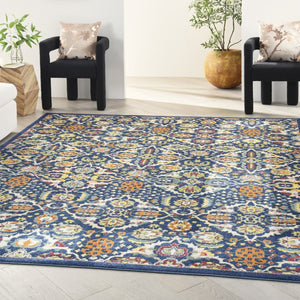 HomeRoots 6' Blue Floral Power Loom Area Rug - Timeless Charm, Soft Comfort, and Easy-Care Durability for Any Room 9' X 12' Rectangle 521688