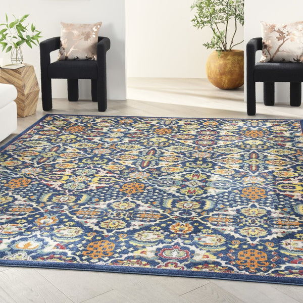 HomeRoots 6' Blue Floral Power Loom Area Rug - Timeless Charm, Soft Comfort, and Easy-Care Durability for Any Room 9' X 12' Rectangle 521688
