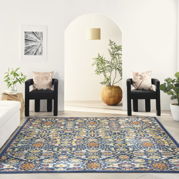 HomeRoots 6' Blue Floral Power Loom Area Rug - Timeless Charm, Soft Comfort, and Easy-Care Durability for Any Room 8' X 10' Rectangle 521689