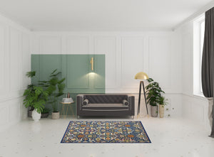 HomeRoots 6' Blue Floral Power Loom Area Rug - Timeless Charm, Soft Comfort, and Easy-Care Durability for Any Room 5' X 7' Rectangle 521691