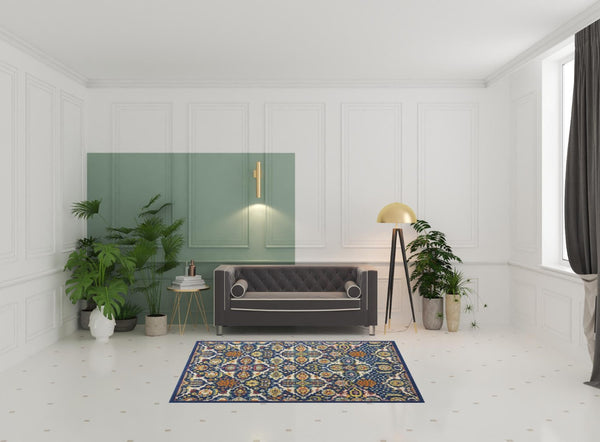 HomeRoots 6' Blue Floral Power Loom Area Rug - Timeless Charm, Soft Comfort, and Easy-Care Durability for Any Room 5' X 7' Rectangle 521691