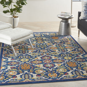 HomeRoots 6' Blue Floral Power Loom Area Rug - Timeless Charm, Soft Comfort, and Easy-Care Durability for Any Room 5' X 7' Rectangle 521691