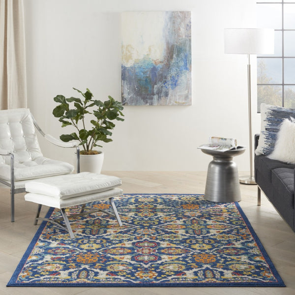 HomeRoots 6' Blue Floral Power Loom Area Rug - Timeless Charm, Soft Comfort, and Easy-Care Durability for Any Room 5' X 7' Rectangle 521691
