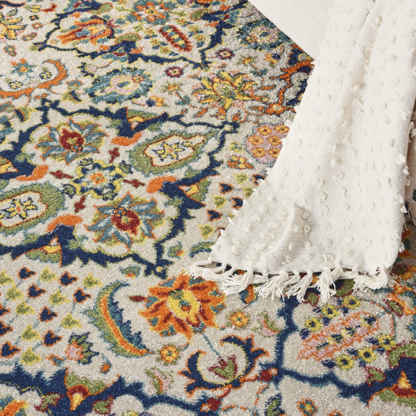HomeRoots 7' Ivory Floral Power Loom Area Rug - Elegant Bohemian Style for Living Rooms & Bedrooms 7' X 10' Rectangle 521692