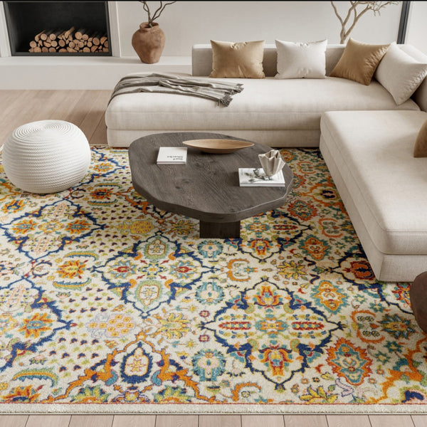 HomeRoots 7' Ivory Floral Power Loom Area Rug - Elegant Bohemian Style for Living Rooms & Bedrooms 9' X 12' Rectangle 521694