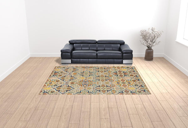 HomeRoots 7' Ivory Floral Power Loom Area Rug - Elegant Bohemian Style for Living Rooms & Bedrooms 9' X 12' Rectangle 521694