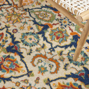 HomeRoots 7' Ivory Floral Power Loom Area Rug - Elegant Bohemian Style for Living Rooms & Bedrooms 6' X 9' Rectangle 521697