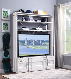 English Elm Cargo White Metal Bookcase w/Removable Ladder, 4 Open Compartments, 2 Doors, Cargo Container Style Lock B2726P285359
