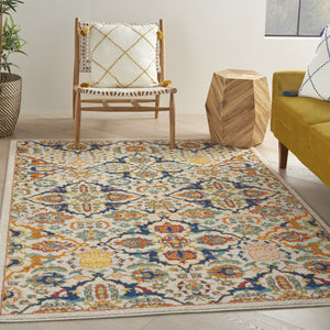 HomeRoots 7' Ivory Floral Power Loom Area Rug - Elegant Bohemian Style for Living Rooms & Bedrooms 5' X 7' Rectangle 521698