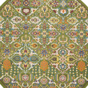HomeRoots 7' Green Floral Power Loom Area Rug - Soft, Durable, Bohemian Design for Effortless Style & Comfort 8' Round Round 521706