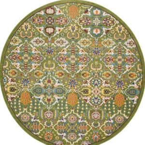 HomeRoots 7' Green Floral Power Loom Area Rug - Soft, Durable, Bohemian Design for Effortless Style & Comfort 8' Round Round 521706