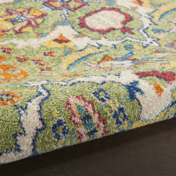 HomeRoots 7' Green Floral Power Loom Area Rug - Soft, Durable, Bohemian Design for Effortless Style & Comfort 8' Round Round 521706