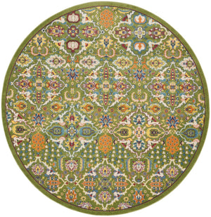 HomeRoots 7' Green Floral Power Loom Area Rug - Soft, Durable, Bohemian Design for Effortless Style & Comfort 8' Round Round 521706