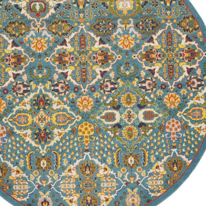 HomeRoots 9' Teal and Gold Floral Power Loom Area Rug - Vibrant, Low-Profile Design Perfect for Any Room 8' Round Round 521707