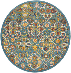 HomeRoots 9' Teal and Gold Floral Power Loom Area Rug - Vibrant, Low-Profile Design Perfect for Any Room 8' Round Round 521707