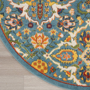 HomeRoots 9' Teal and Gold Floral Power Loom Area Rug - Vibrant, Low-Profile Design Perfect for Any Room 8' Round Round 521707