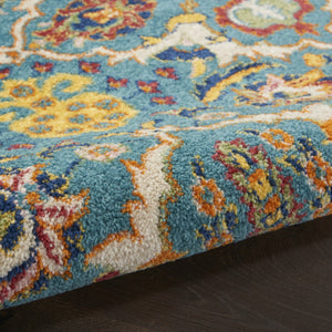 HomeRoots 9' Teal and Gold Floral Power Loom Area Rug - Vibrant, Low-Profile Design Perfect for Any Room 8' Round Round 521707